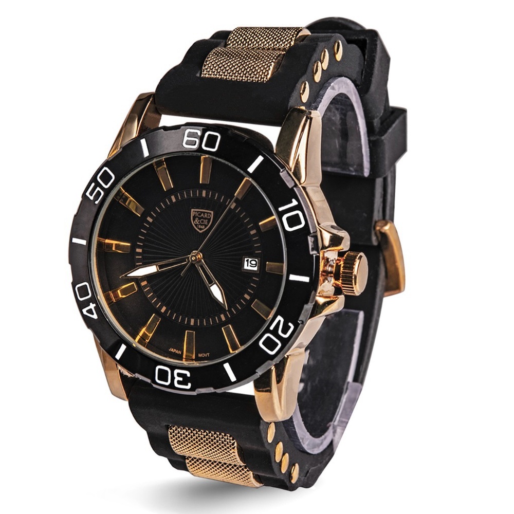 Picard & Cie Halberd  Black and‎ Gold Men's Watch, Larged Faced Watch Like New
